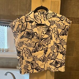 Madewell Cream and Navy Tropical Print Button-Up